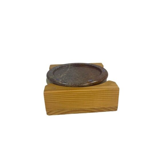 Handcrafted Stone Coasters With Wooden Holder Set Of 4 4" Diameter Onyx With Lip - Picture 8 of 16